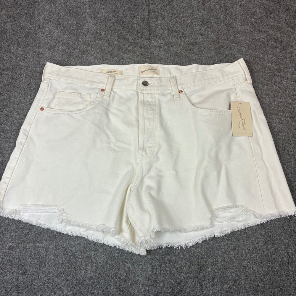 Universal Thread White 90s Baggy Denim Shorts High Rise Frayed Hem Womens 16 NWT